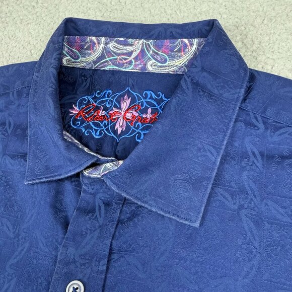 Robert Graham Shirt Mens 2XL XXL Navy Blue Geometric Flip Cuff Dress Button Up 1 - Picture 9 of 11